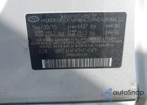 2016 Hyundai Sonata Sport z USA, uszkodzony, nr VIN 5NPE34AFXGH314565
